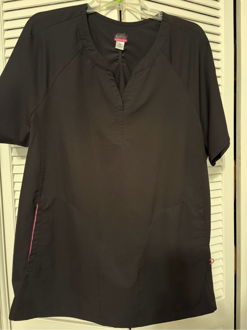 Koi Lite Women's Black V-Neck Tunic with Pink Trim